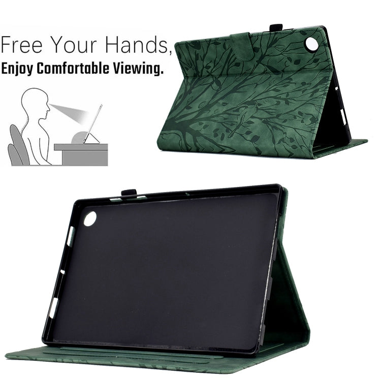 For Samsung Galaxy Tab A11+ / A9+ Fortune Tree Embossed Leather Smart Tablet Case(Green) by bashfashion