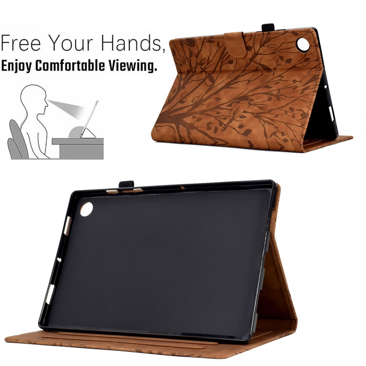 For Samsung Galaxy Tab A11+ / A9+ Fortune Tree Embossed Leather Smart Tablet Case(Brown) by bashfashion