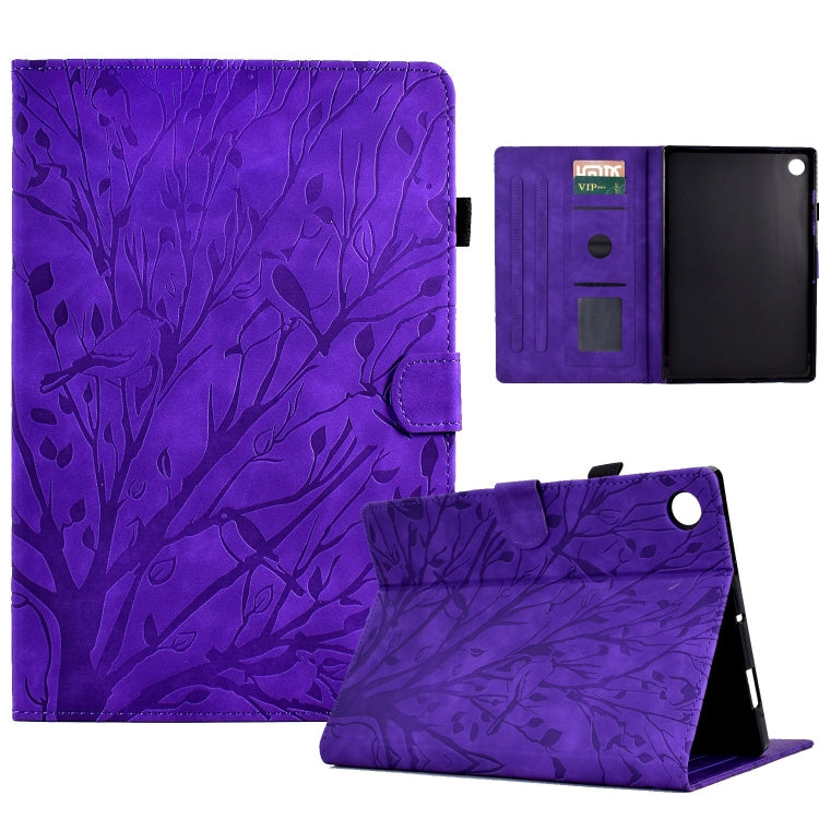 For Samsung Galaxy Tab A11+ / A9+ Fortune Tree Embossed Leather Smart Tablet Case(Purple) by bashfashion