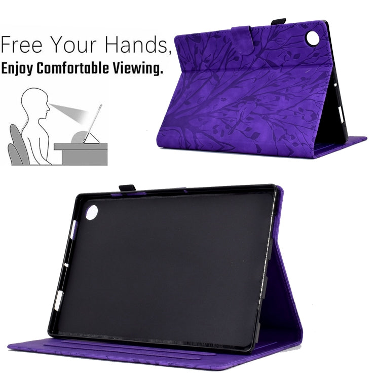 For Samsung Galaxy Tab A11+ / A9+ Fortune Tree Embossed Leather Smart Tablet Case(Purple) by bashfashion