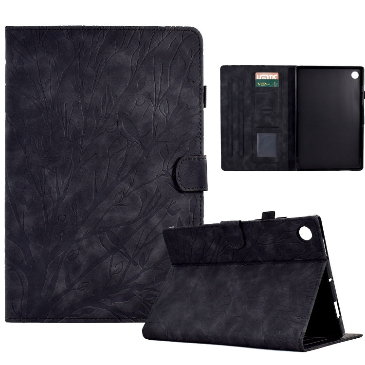 For Samsung Galaxy Tab A11+ / A9+ Fortune Tree Embossed Leather Smart Tablet Case(Black) by bashfashion