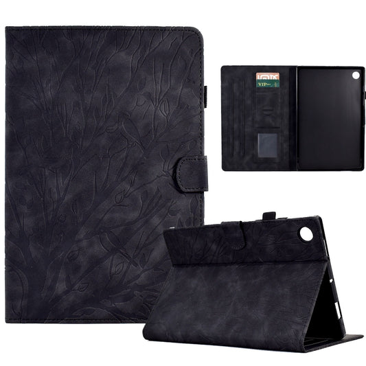 For Samsung Galaxy Tab A11+ / A9+ Fortune Tree Embossed Leather Smart Tablet Case(Black) by bashfashion