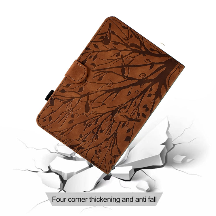 For Samsung Galaxy Tab A11 / A9 Fortune Tree Embossed Leather Smart Tablet Case(Brown) by bashfashion