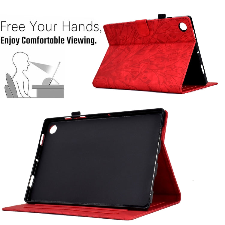 For Samsung Galaxy Tab A11 / A9 Fortune Tree Embossed Leather Smart Tablet Case(Red) by bashfashion