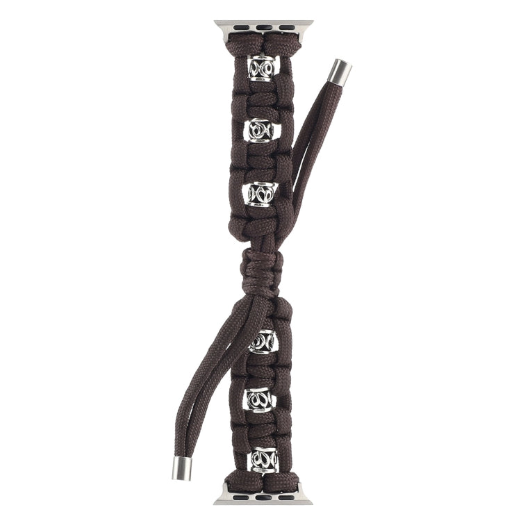 For Apple Watch Ultra 49mm Silk Silver Beads Braided Watch Band(Coffee) by bashfashion