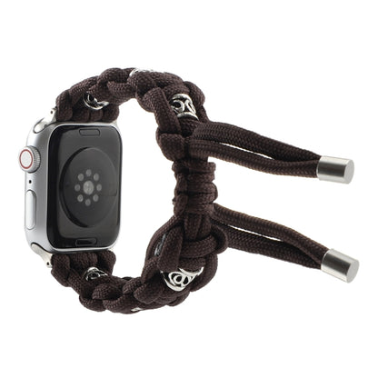 For Apple Watch Ultra 49mm Silk Silver Beads Braided Watch Band(Coffee) by bashfashion