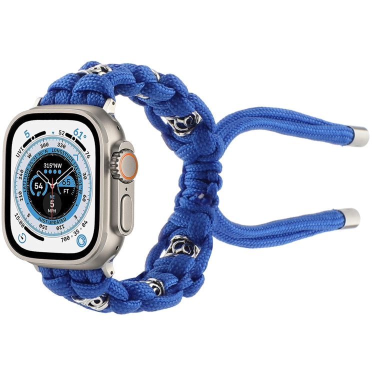 For Apple Watch Ultra 49mm Silk Silver Beads Braided Watch Band(Blue) by bashfashion