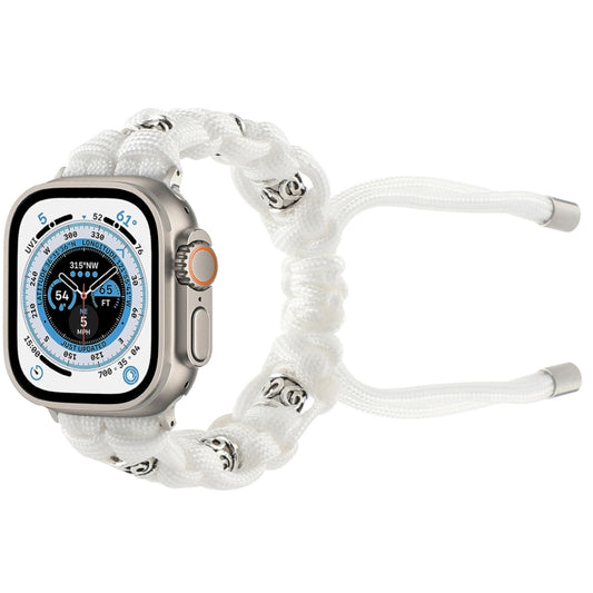 For Apple Watch Ultra 49mm Silk Silver Beads Braided Watch Band(White) by bashfashion
