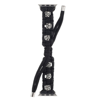 For Apple Watch Series 8 41mm Silk Silver Beads Braided Watch Band(Black) by bashfashion