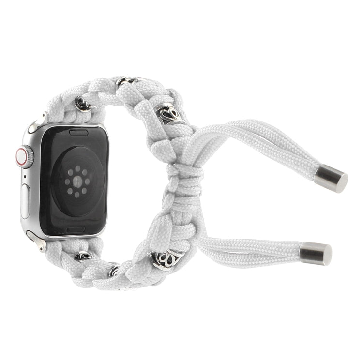 For Apple Watch Series 8 41mm Silk Silver Beads Braided Watch Band(White) by bashfashion