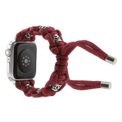 For Apple Watch SE 2022 40mm Silk Silver Beads Braided Watch Band(Wine Red) by bashfashion