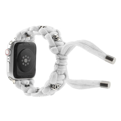 For Apple Watch SE 2022 40mm Silk Silver Beads Braided Watch Band(White) by bashfashion