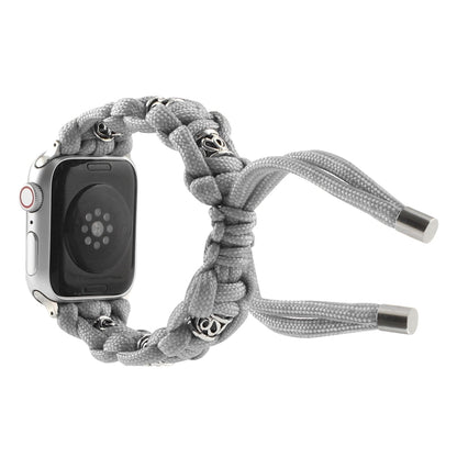 For Apple Watch SE 2022 44mm Silk Silver Beads Braided Watch Band(Grey) by bashfashion
