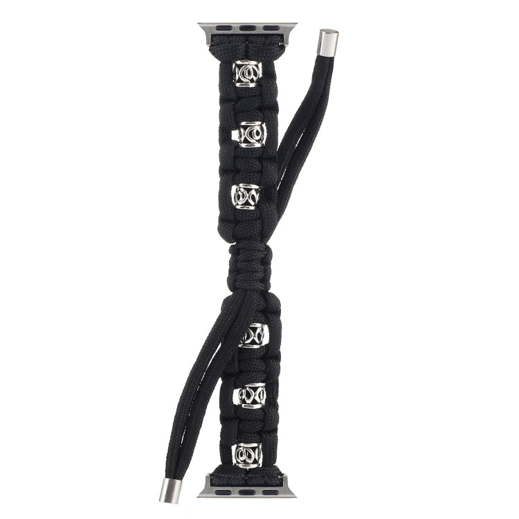 For Apple Watch Series 7 41mm Silk Silver Beads Braided Watch Band(Black) by bashfashion