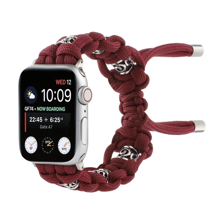 For Apple Watch Series 7 45mm Silk Silver Beads Braided Watch Band(Wine Red) by bashfashion