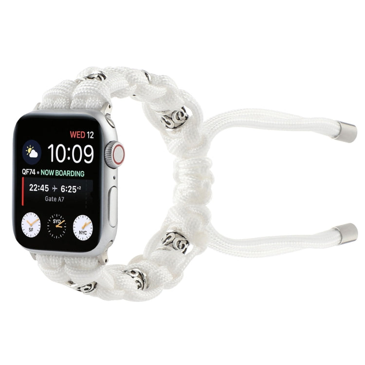For Apple Watch Series 7 45mm Silk Silver Beads Braided Watch Band(White) by bashfashion