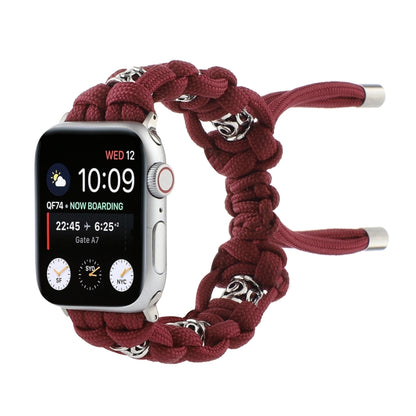 For Apple Watch Series 6 40mm Silk Silver Beads Braided Watch Band(Wine Red) by bashfashion