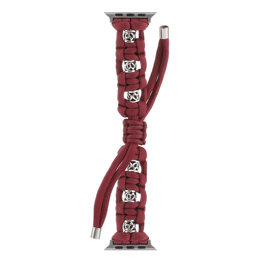 For Apple Watch Series 6 40mm Silk Silver Beads Braided Watch Band(Wine Red) by bashfashion