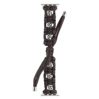 For Apple Watch Series 6 44mm Silk Silver Beads Braided Watch Band(Coffee) by bashfashion