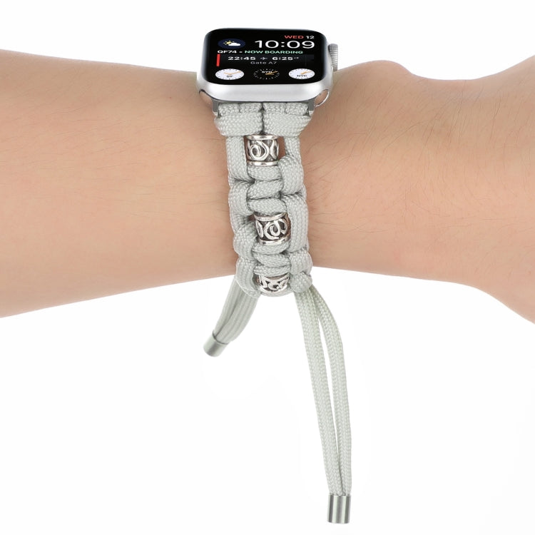 For Apple Watch Series 6 44mm Silk Silver Beads Braided Watch Band(Grey) by bashfashion