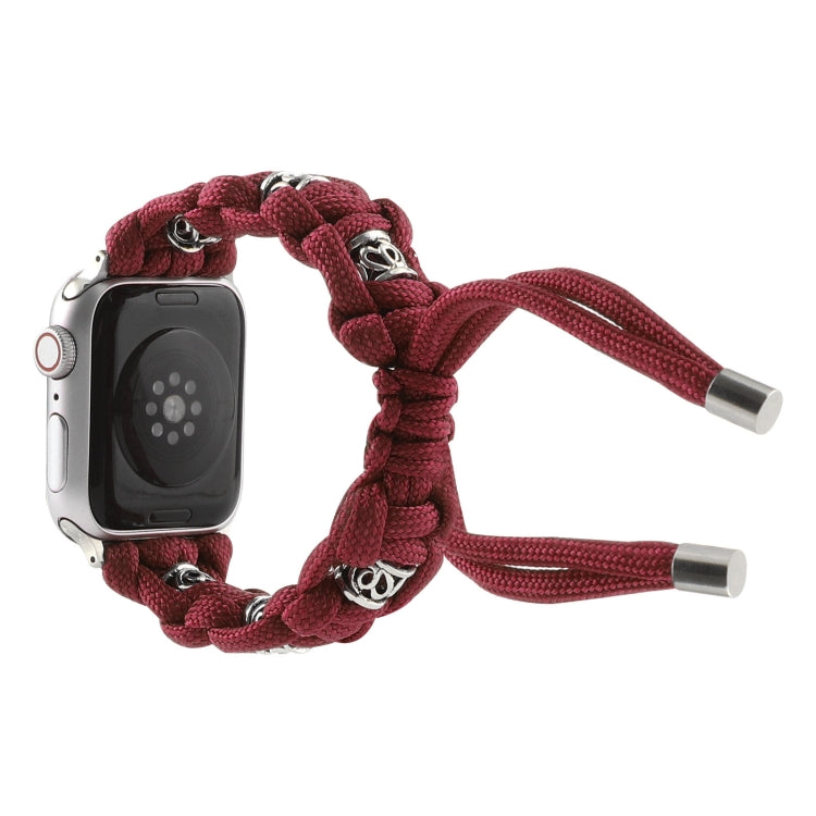 For Apple Watch Series 5 44mm Silk Silver Beads Braided Watch Band(Wine Red) by bashfashion