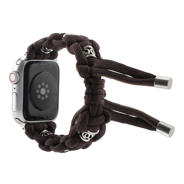 For Apple Watch Series 4 44mm Silk Silver Beads Braided Watch Band(Coffee) by bashfashion