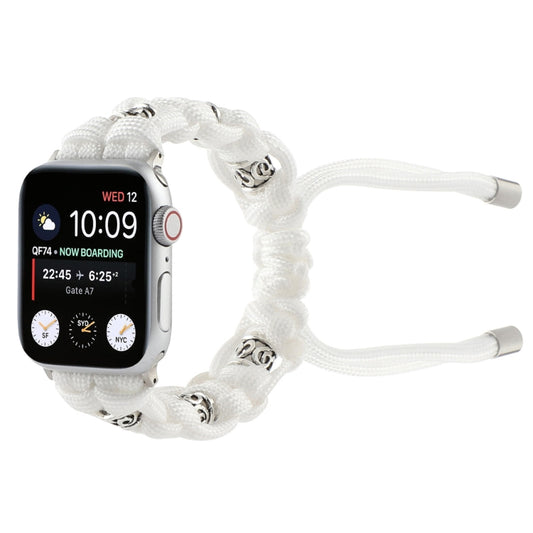 For Apple Watch Series 4 44mm Silk Silver Beads Braided Watch Band(White) by bashfashion