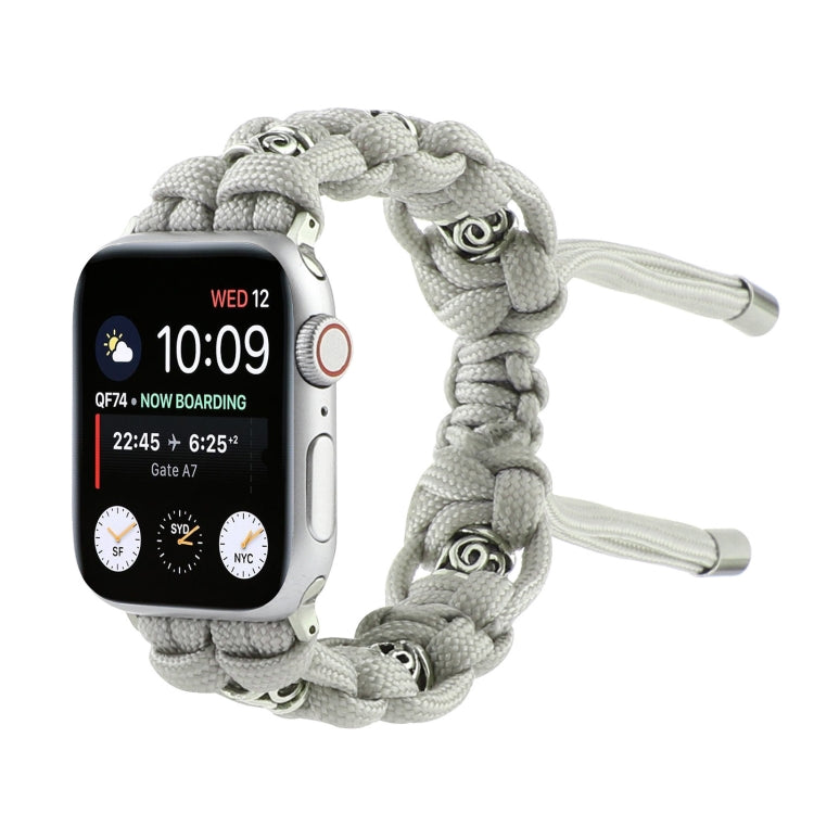 For Apple Watch Series 3 42mm Silk Silver Beads Braided Watch Band(Grey) by bashfashion