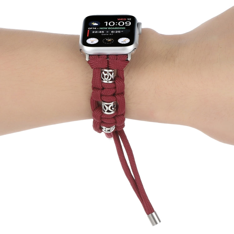 For Apple Watch Series 2 42mm Silk Silver Beads Braided Watch Band(Wine Red) by bashfashion