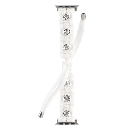 For Apple Watch Series 2 38mm Silk Silver Beads Braided Watch Band(White) by bashfashion