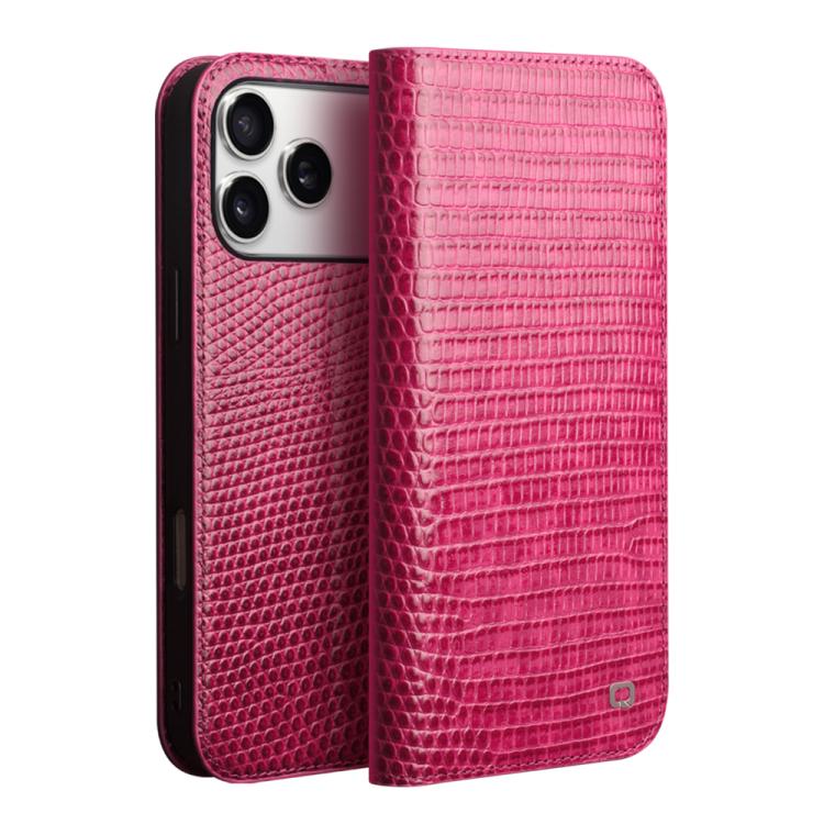 For iPhone 17 Pro Max QIALINO Little Crocodile Texture Genuine Leather Phone Case(Rose Red) by QIALINO