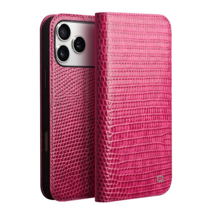 For iPhone 17 Pro Max QIALINO Little Crocodile Texture Genuine Leather Phone Case(Rose Red) by QIALINO
