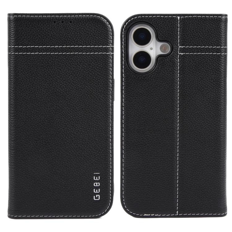 For iPhone 17 GEBEI Top-grain Horizontal Flip Leather Phone Case(Black) by GEBEI