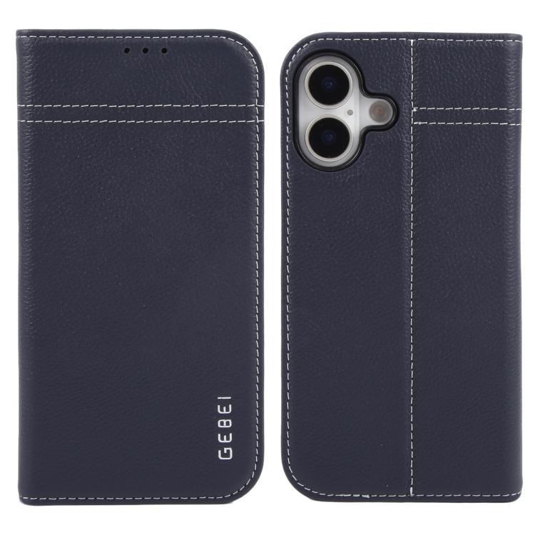 For iPhone 17 GEBEI Top-grain Horizontal Flip Leather Phone Case(Blue) by GEBEI