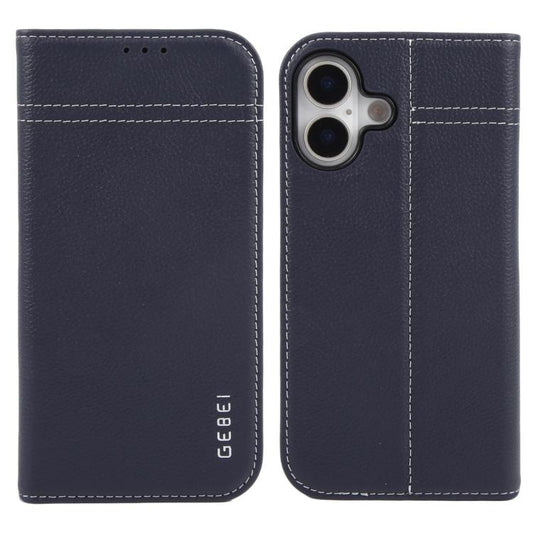 For iPhone 17 GEBEI Top-grain Horizontal Flip Leather Phone Case(Blue) by GEBEI