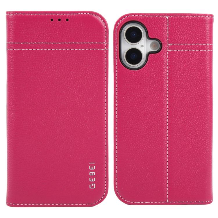 For iPhone 17 GEBEI Top-grain Horizontal Flip Leather Phone Case(Rose Red) by GEBEI