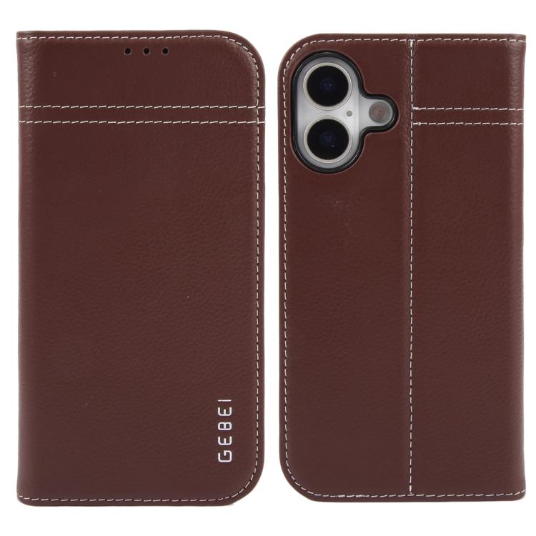 For iPhone 17 GEBEI Top-grain Horizontal Flip Leather Phone Case(Brown) by GEBEI