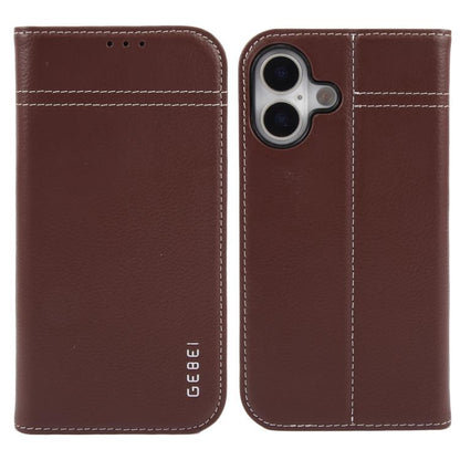 For iPhone 17 GEBEI Top-grain Horizontal Flip Leather Phone Case(Brown) by GEBEI