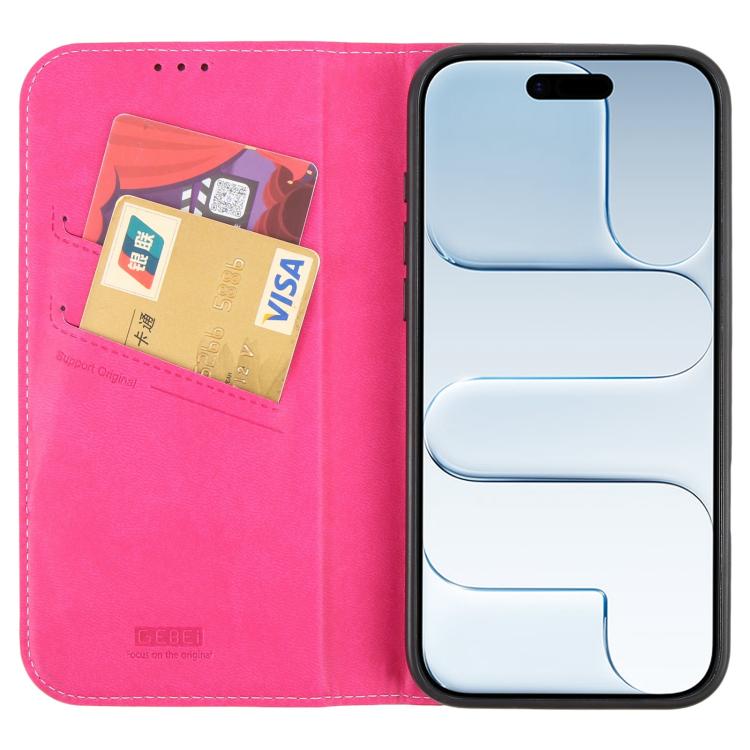 For iPhone Air GEBEI Top-grain Horizontal Flip Leather Phone Case(Rose Red) by GEBEI