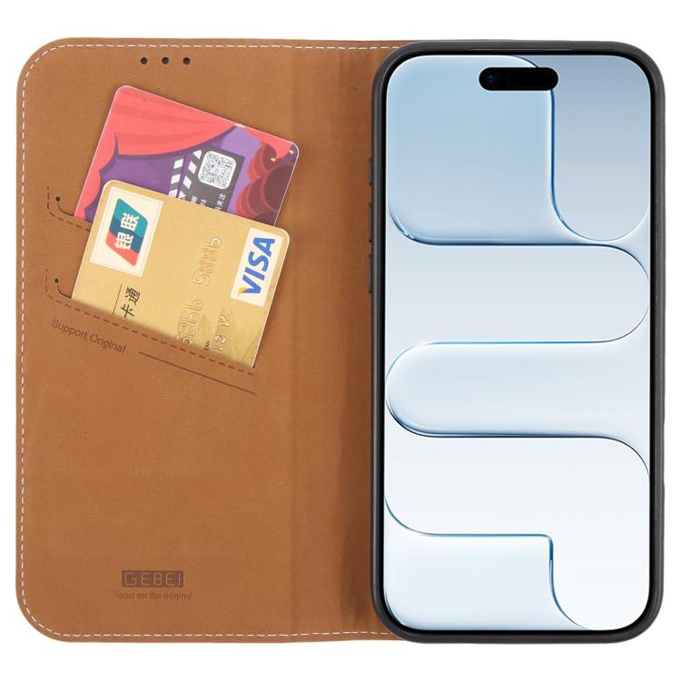 For iPhone Air GEBEI Top-grain Horizontal Flip Leather Phone Case(Brown) by GEBEI