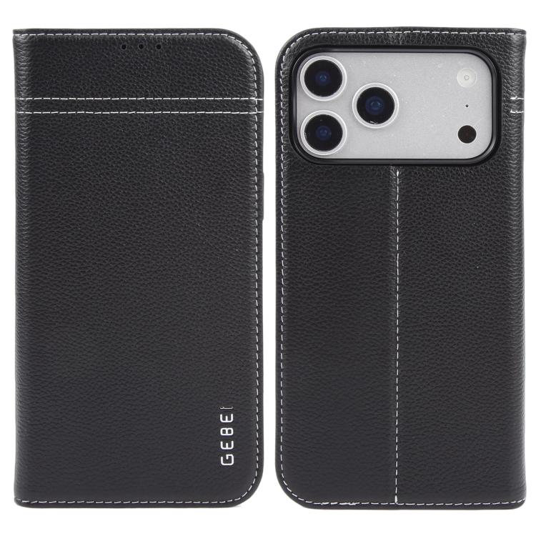 For iPhone 17 Pro GEBEI Top-grain Horizontal Flip Leather Phone Case(Black) by GEBEI