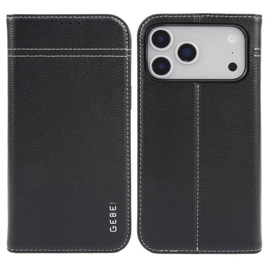 For iPhone 17 Pro GEBEI Top-grain Horizontal Flip Leather Phone Case(Black) by GEBEI