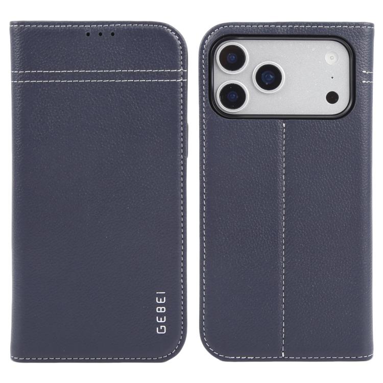 For iPhone 17 Pro GEBEI Top-grain Horizontal Flip Leather Phone Case(Blue) by GEBEI