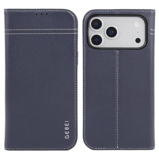 For iPhone 17 Pro GEBEI Top-grain Horizontal Flip Leather Phone Case(Blue) by GEBEI