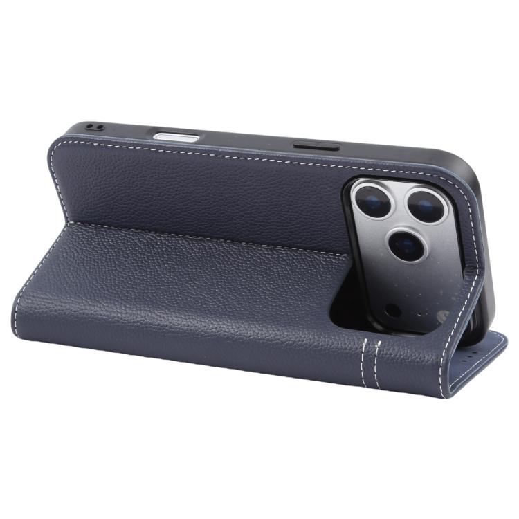 For iPhone 17 Pro GEBEI Top-grain Horizontal Flip Leather Phone Case(Blue) by GEBEI