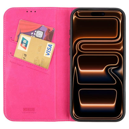 For iPhone 17 Pro GEBEI Top-grain Horizontal Flip Leather Phone Case(Rose Red) by GEBEI