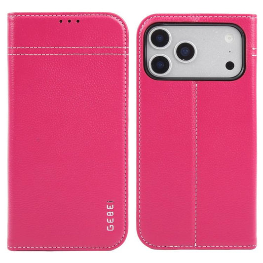 For iPhone 17 Pro Max GEBEI Top-grain Horizontal Flip Leather Phone Case(Rose Red) by GEBEI