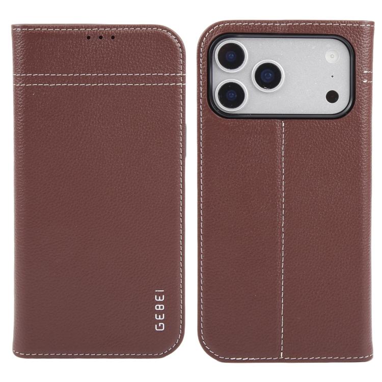 For iPhone 17 Pro Max GEBEI Top-grain Horizontal Flip Leather Phone Case(Brown) by GEBEI