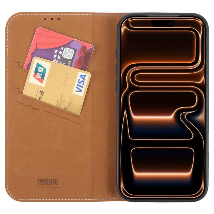 For iPhone 17 Pro Max GEBEI Top-grain Horizontal Flip Leather Phone Case(Brown) by GEBEI