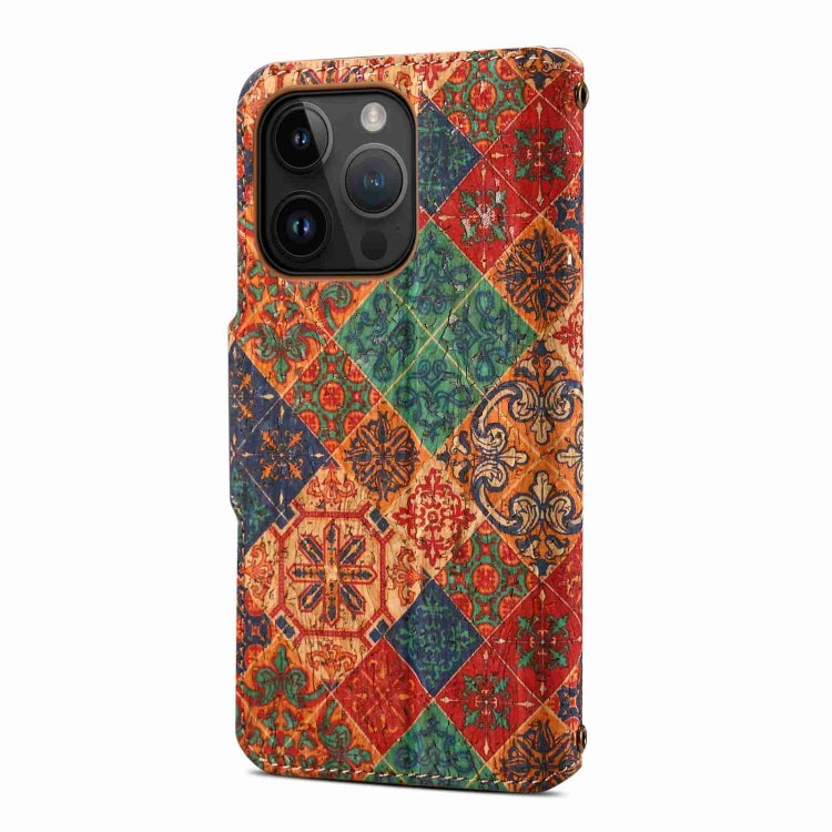 For iPhone 14 Pro Max Denior Flower Language Series Cork Fabric Oil Edge Leather Phone Case(Winter) by Denior